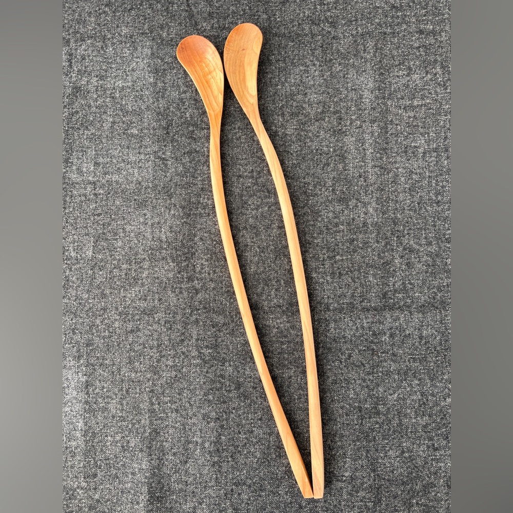 Vintage hand carved wood salad tongs